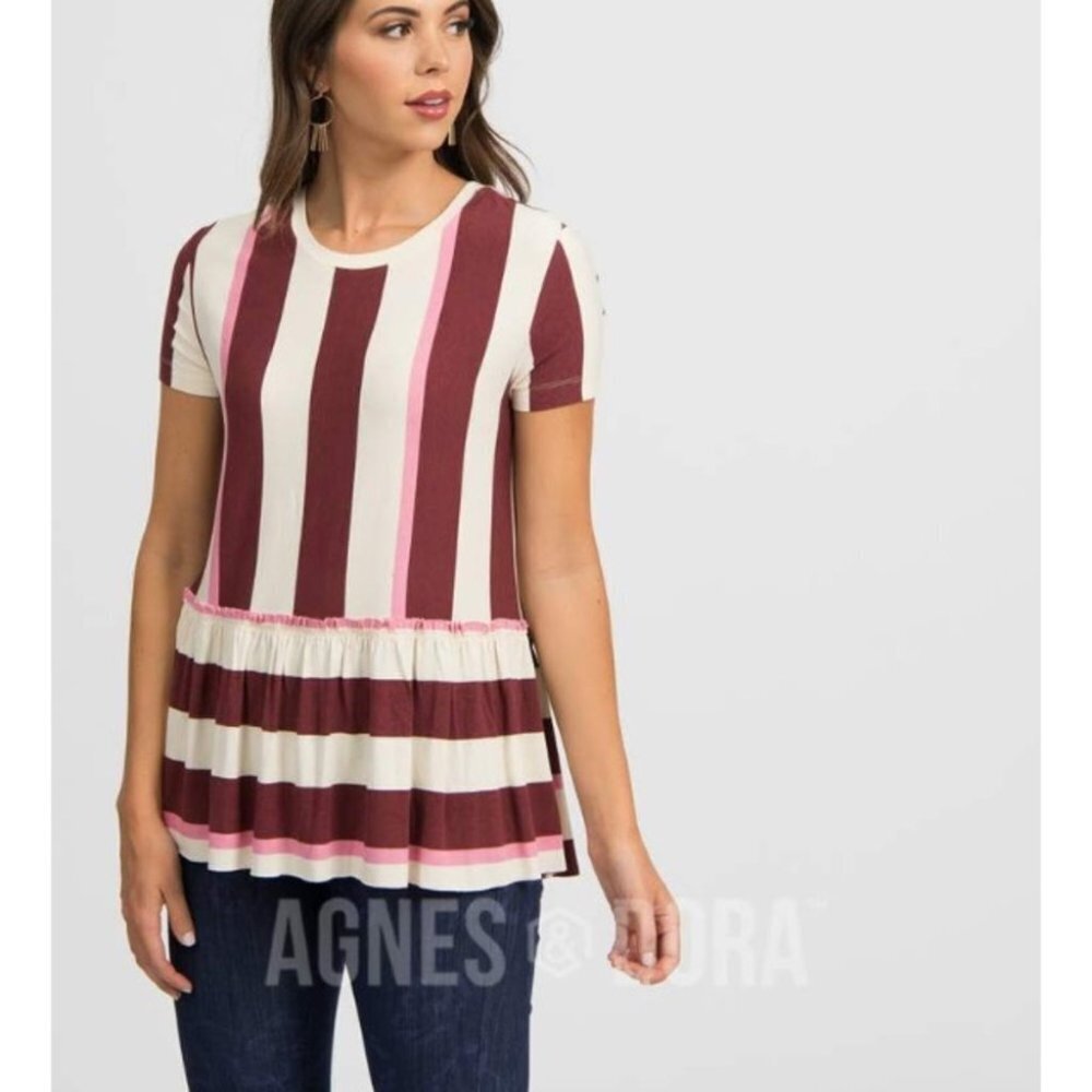 XS/M/XL Agnes & Dora Relaxed Ruffle Tee‎ C06